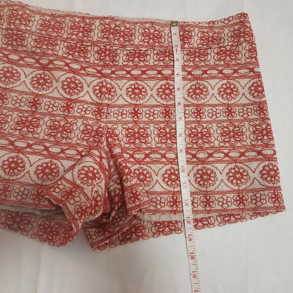 LOFT Red and Cream Floral Embroidered Shorts Size 14 - Picture 11 of 13